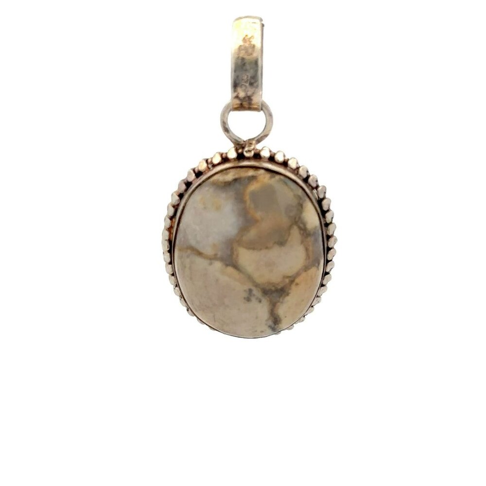 Artisan Sterling‎ Silver & White Buffalo Stone Oval Pendant! 16